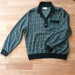 Vintage Alfred Dunner Black Gray Plaid Polo Pullover Long Sleeve Collar Preppy